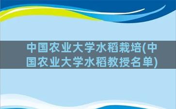 中国农业大学水稻栽培(中国农业大学水稻教授名单)